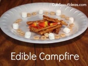 Learn Campfire Safety with a Craft:  Edible Campfire Edible Campfire, Campfire Safety, Cub Scout Law, Cub Scout Skits, Cub Scout Popcorn, Scouts Activities, Cub Scout Games, Boy Scout Activities, Classroom Camping