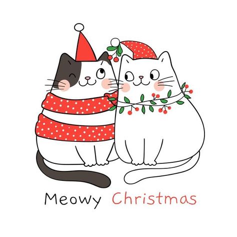 Premium Vector | Draw cat with word be happy day for christmas. Mistletoe Clipart, Cat Christmas Cards, Merry Christmas Cat, Chat Kawaii, Meowy Christmas, Christmas Drawing, Christmas Cat, Christmas Couple, Christmas Illustration