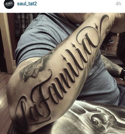 Script tattoo, posterior of forearm Familia Tattoo Men, Letter Tattoos On Hand, Tattoo Frases, Font Tato, Tattoo Font For Men, Best Tattoo Ever, Tattoo Lettering Design, Family Tattoo Designs, Tattoo Lettering Styles