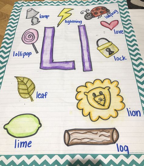 Letter Anchor Chart Preschool, Letter Anchor Chart Kindergarten, Preschool Anchor Charts Ideas, Letter A Anchor Chart, Anchor Charts Preschool, Letter L Preschool Activities, Letter Anchor Chart, Letter L Craft, Letter L Words