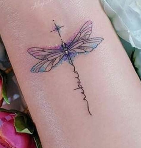 Watercolor Dragonfly Tattoo, Dragonfly Tattoos, Classy Tattoos For Women, Small Dragonfly Tattoo, Purple Tattoos, Tiny Wrist Tattoos, Dragonfly Tattoo Design, Petit Tattoo, Mom Tattoo Designs