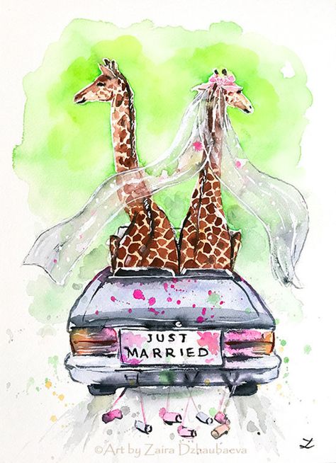 Giraffe Wedding, Whimsical Bride, Colorful Giraffe, Funny Watercolor, Giraffe Pictures, Giraffe Painting, Funny Giraffe, Giraffe Art, Animals Funny