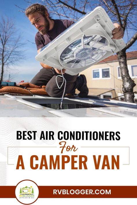 The best camper van air conditioners will be able to cool down your living area on hot days. You’ll find various types of camper A/C units. What’s important is that you choose an air conditioning unit based on your needs (like whether or not it can run off of battery power) and how much you’re willing to spend. Camper Van Air Conditioning, Van Air Conditioner, Van Conversion Air Conditioner, Camper Air Conditioner, Rv House, Bus Build, Best Camper, Rv Camping Trips, Dream Camper