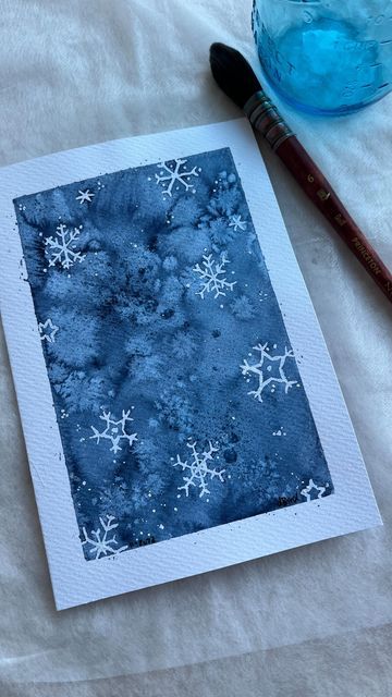 Watercolor Art For Christmas, Watercolor Snowflake Tutorial, Snowflake Salt Painting, Watercolour Masking Fluid Ideas, Watercolor Salt Technique, Salt On Watercolor, Christmas Star Watercolor, Watercolor Snowman Tutorial, Watercolor Winter Art