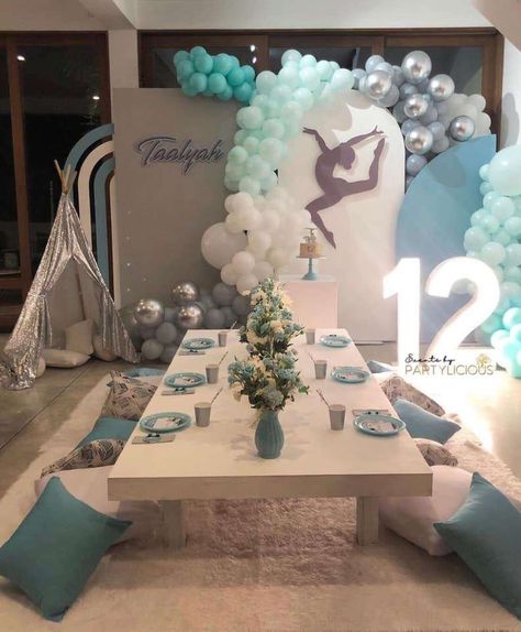 Taalyah’s Surprise Birthday | CatchMyParty.com Gymnastics Theme Birthday, Gymnastic Birthday Party, Gymnastics Birthday Party Decorations, Gymnastics Theme Party, Gymnastics Theme Birthday Party, Gymnastics Decor, Gymnastic Birthday, Gymnast Birthday Party, Gymnastics Party