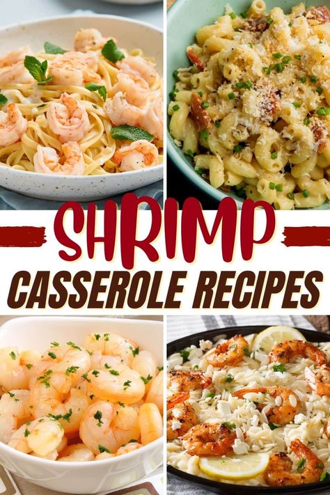 These shrimp casserole recipes will be the star of your meal! From shrimp scampi to pasta to enchiladas, take a break from chicken casseroles and serve up shrimp instead. Dump And Bake Shrimp Scampi, Fancy Shrimp Casserole, Shrimp Pasta Casserole, Easy Shrimp Casserole Recipes, Make Ahead Shrimp Recipes, Shrimp Freezer Meals, Baked Shrimp Casserole, Shrimp Casseroles, Fufilling Food