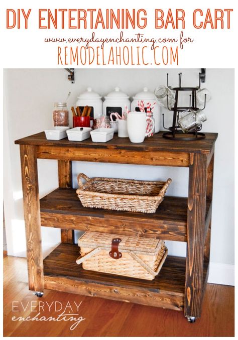 Remodelaholic | Build a Wood Bar Cart DIY Diy Wood Bar, Wood Bar Cart, Diy Bar Cart, Diy Coffee Bar, Gold Bar Cart, Kitchen Island Bar, Trendy Bar, Bar Tables, Bar Cart Decor