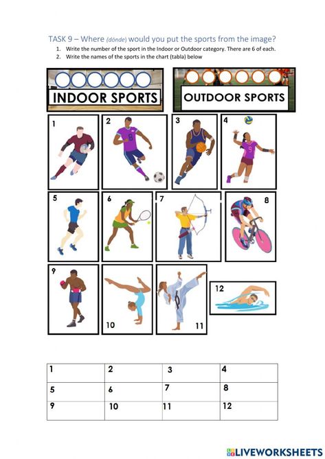 Indoor And Outdoor Games Worksheet, Sports Worksheets For Kids, Spring Science, Inside Games, Fun Outdoor Games, Outdoor Games For Kids, English Games, Outdoor Education, Kids English