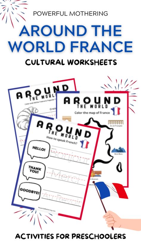 Cultural Worksheets - Around the World to France France Preschool, Free Educational Printables, France Summer, Learning Printables, Activities For Preschoolers, Social Studies Activities, Money Games, Homeschool Printables, Preschool Printable