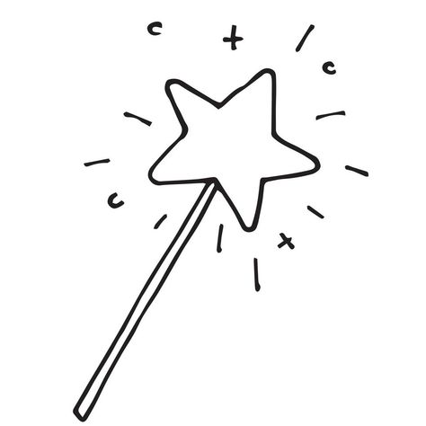 Vector illustration in doodle, flat, cartoon style. Magic wand. A simple cute drawing for children, a magic wand with a star on the end for little princesses. isolated on a white background. Magic Drawing Ideas, Drawing For Children, Magic Drawing, Cute Drawing, Magic Wand, Cartoon Style, White Background, Vector Illustration