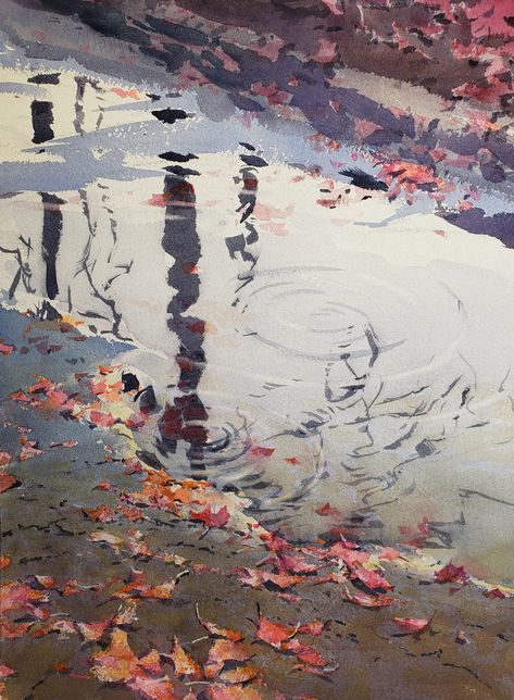 Yong Hong Zhong,    "I think water puddles are very intriguing because they reveal ordinary subjects in extraordinary ways" Water Reflection Photography, Water Puddle, Watercolor Water, Reflection Photography, Color Collage, Paintings I Love, Water Painting, Art Blog, Aesthetic Art