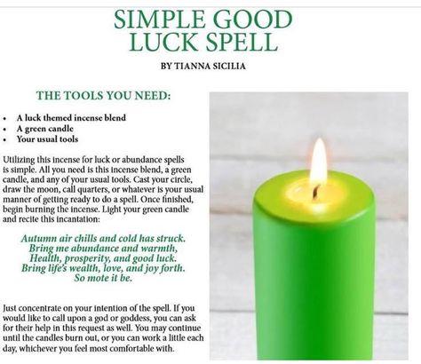 Simple Good Luck Spell Good Luck Candle Spell, Good Luck Spell, Luck Spell, Green Candles, Candle Magic Spells, Money Spells That Work, Good Luck Spells, Easy Spells, Luck Spells