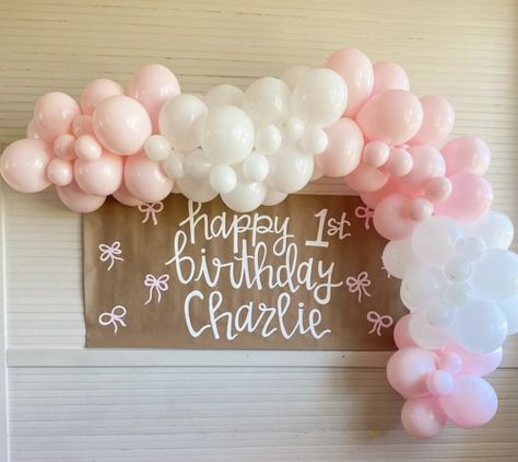 Pink Themed First Birthday Party, Pink And Bows Birthday, Pink Bows Birthday Party, Pink Bow 1st Birthday, Pink Bow Birthday Theme, Bow Themed First Birthday Party, Girls Just Want To Be One Birthday, Pink Bow First Birthday Party, Classic Pink And White First Birthday