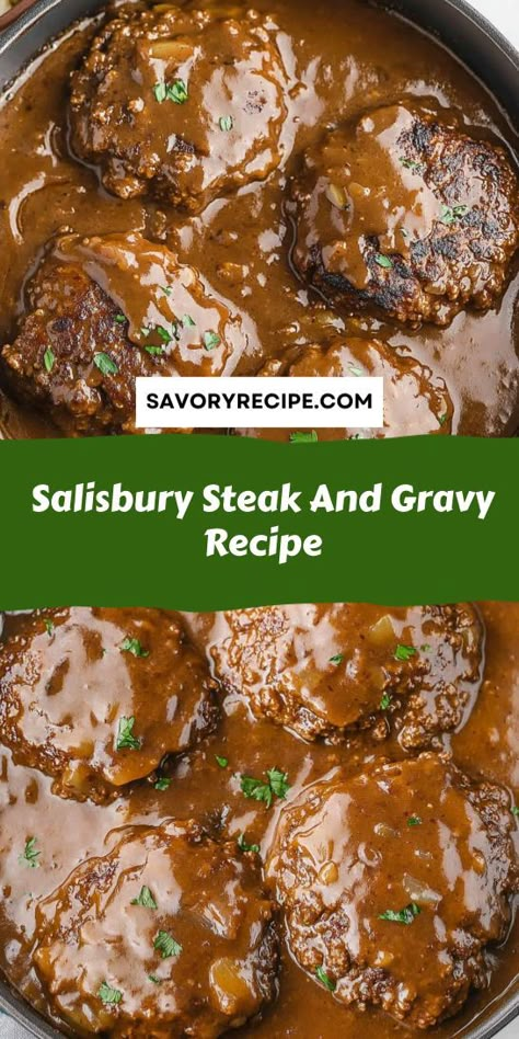 Searching for the ultimate comfort dish that’s easy to make? This Salisbury Steak and Gravy Recipe is a perfect way to enjoy ground beef with a savory twist. Don’t forget to save this recipe for your next family dinner—it’s sure to become a new favorite! Salisbury Steak Without Mushrooms, Crockpot Salisbury Steak Cube Steak, How To Make Homemade Salsberry Steak, Dutch Oven Salisbury Steak, Easy Salsberry Steak Gravy, Simple Salisbury Steak Recipe, Recipes With Ground Beef And Sausage, Quick And Easy Dinner Recipes With Ground Beef Salisbury Steak, Hamburger Steaks And Gravy