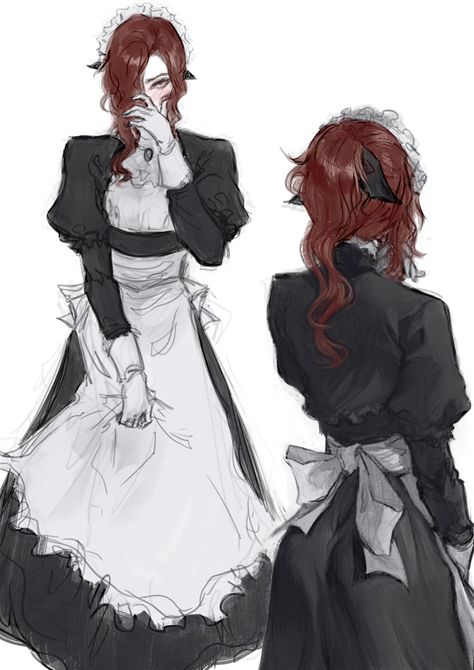 Victorian Goth Character Design, Maid Character Art, Dnd Maid, Female Butler, Maid Drawing, Victorian Anime, Butler Art, Anime Maid, Dungeons And Dragons Characters