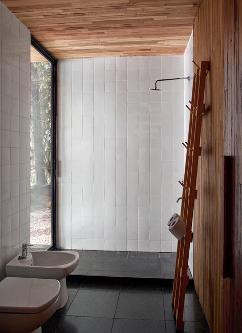 Photo 11 of 16 in Two Architects Create a “Living Example” of Why Prefab Works So Well in the Wild - Dwell Floor Ceramic, Ceramic Tile Wall, Terrazzo Floor, Open Showers, Terrazzo Floors, Terrazzo Flooring, Tile Wall, One Piece Toilets, Bath Room