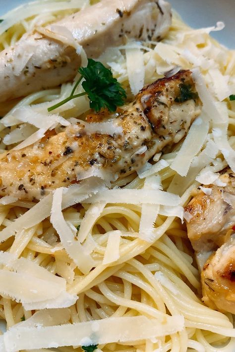 Chicken Scampi Pasta, Chicken Pomodoro, Chicken Scampi Recipe, Chicken Scampi, Chicken Breast Tenderloins, Scampi Pasta, Pasta With Chicken, Scampi Recipe, Chicken Tenderloins