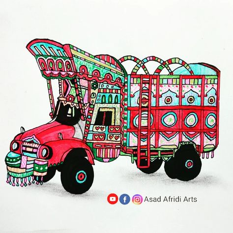 Pakistani Truck Art Drawing, Pakistan Truck Art Design, Pakistan Truck Art, Pakistani Truck Art, Truck Art Pakistan, Shadow Theater, Pakistani Truck, Truck Drawing, Pakistan Culture