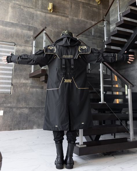 King’s Coat Comes with great responsibilities . . . #fabricoftheuniverse #techwear #streetwear #cyberpunk #futureculture #fyp #fypシ Fabric Of The Universe, Techwear Streetwear, Long Trench, Standing Collar, Pure Black, Long Trench Coat, Layered Design, Dark Wear, Water Resistant Fabric