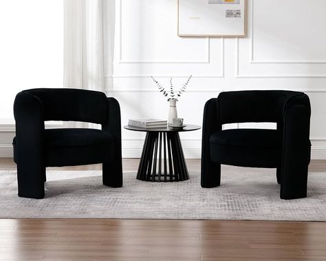 Amazon.com: BESTANO Set of 2 Mid Century Modern Velvet Barrel Accent Chairs Armchair, Black Velvet Round Upholstered Accent Chairs with Back Side Club Chairs for Living Room Bedroom : Home & Kitchen Black White And Grey House Decor, Black White Apartment Decor, Black Accent House Decor, Black Accent Chair For Living Room, Chair In Entryway, Two Accent Chairs In Living Room, Living Room Designs Black Couch, Boucle Chair Living Room, Black White Neutral Home Decor