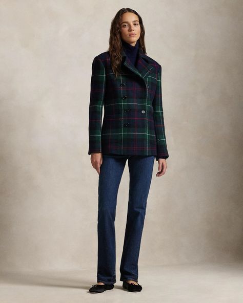 Polo Ralph Lauren | Blackwatch Plaid Tweed Double-Breasted Jacket | Autumn • Winter Fashion Plaid Coat Outfit, Blackwatch Plaid, Plaid Coat, Double Breasted Jacket, Coat Outfits, Princess Seam, Autumn Winter Fashion, Double Breasted, Polo Ralph