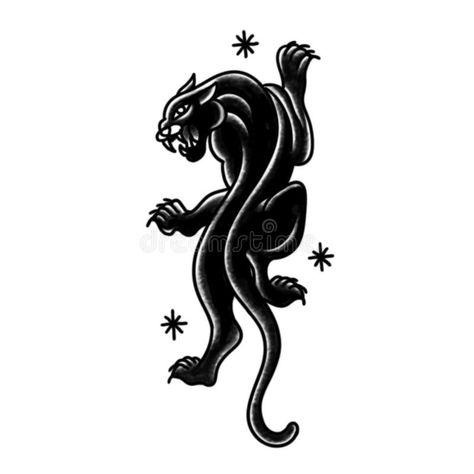 773 Tattoo, Panther Tattoo Outline, American Traditional Panther Tattoo, American Traditional Panther, Traditional Tattoo Illustration, Traditional Tattoo Black And Grey, Traditional Panther, Traditional Panther Tattoo, Black Panther Tattoo