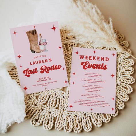 Hot Pink Last Rodeo Cowgirl Bachelorette Invitation Bachelorette Nashville, Last Rodeo Bachelorette, Rodeo Bachelorette, Western Bachelorette, Cowgirl Bachelorette Parties, Bachelorette Weekend Invitations, Last Rodeo, Texas Western, Bachelorette Invitation