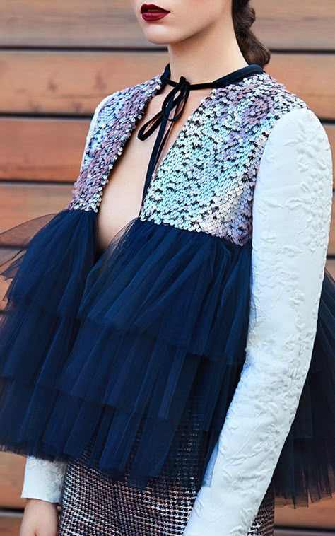 Ruffle Tulle Sequin Jacket by Rasario | Moda Operandi Tulle Tops Blouses, Tulle Outfits For Women, Tulle Jacket, Gorgeous Gowns, Cool Street Fashion, Stunning Dresses, Fashion Lifestyle, Diy Fashion, Blouse Designs