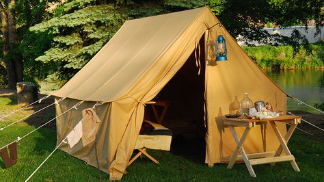 Diy Canopy Tent, Canvas Tent Camping, Vintage Camping Gear, Canvas Wall Tent, Canvas Tents, Tent Living, Diy Tent, Wall Tent, Mountain Camping