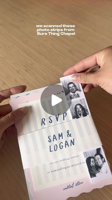 Sam Hwang | Bridal + Dinner Parties on Instagram: "here’s a cute way to add a personal touch to your wedding invite suite 🤍 we used a photo strip from our engagement shoot and included it in each invite 🫶   Tip: print these at home to save $$$ and in black and white. We got 5 x 7 photo paper and were able to fit 3 on each one!" Film Strip Wedding Invitation, Wedding Invite With Picture, Photo Strip Wedding Invitations, Photobooth Wedding Invitations, Photo Booth Wedding Invitations, Photobooth Invitation, Photobooth Save The Date, Personal Wedding Touches, Bridal Dinner