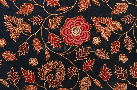 Photo about Detail of Batik from Malaysia with Flowers and Leaves. Image of craft, maroon, vibrant - 17040734 Batik Pattern Design Art, Batik Pattern Design, Malaysian Batik, Batik Malaysia, Design Batik, Ethnic Pattern Design, Batik Sarong, Indonesian Batik, Batik Art