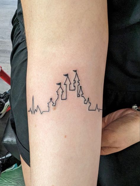 Disney castle tattoo in a heartbeat form to show that you have “Disney in your veins” Disney Castle Heartbeat Tattoo, Disney Heartbeat Tattoo, Veins Tattoo, Disney Castle Tattoo, Castle Tattoo, Heartbeat Tattoo, Disney Tattoo, Disney Castle, Disney Tattoos