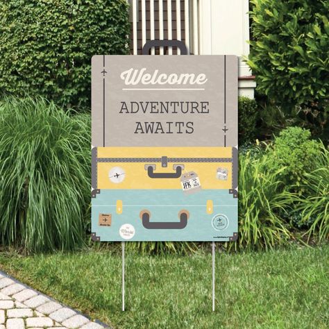 AmazonSmile : World Awaits - Party Decorations - Travel Themed Bridal Shower, Birthday or Retirement Party Welcome Yard Sign : Patio, Lawn & Garden Travel Theme Bridal Shower, Around The World Theme, Travel Baby Showers, Travel Party Theme, Retirement Party Decorations, Themed Bridal Shower, Adventure Theme, World Party, Graduation Theme