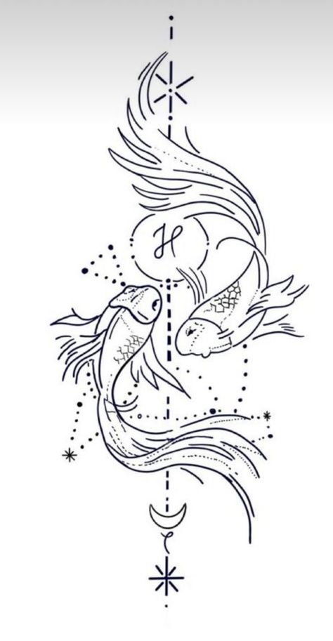 Pisces Tattoo Designs For Women, Pisces Drawing, Spine Tattoo Designs, Pisces Tattoo Designs, Pisces Tattoo, Gemini And Pisces, Pisces Tattoos, Goddess Tattoo, Outline Drawing