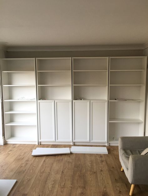 This IKEA BILLY bookcase is now a bespoke built-in library | Real Homes Billy Hack, Ikea Billy Hack, Bookcase Hack, Living Room Library, Billy Ikea, Billy Bookcase Hack, Ikea Billy Bookcase Hack, Ikea Bookcase, Living Tv