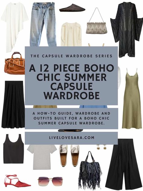 A 12 Piece Boho Chic Summer Capsule Wardrobe - livelovesara Dress Up Corner, Allison Bornstein, Style For Short Women, Boho Chic Style Outfits, Holiday Capsule Wardrobe, Summer Capsule, Boho Chic Style, J Crew Style, Boho Fashion Bohemian