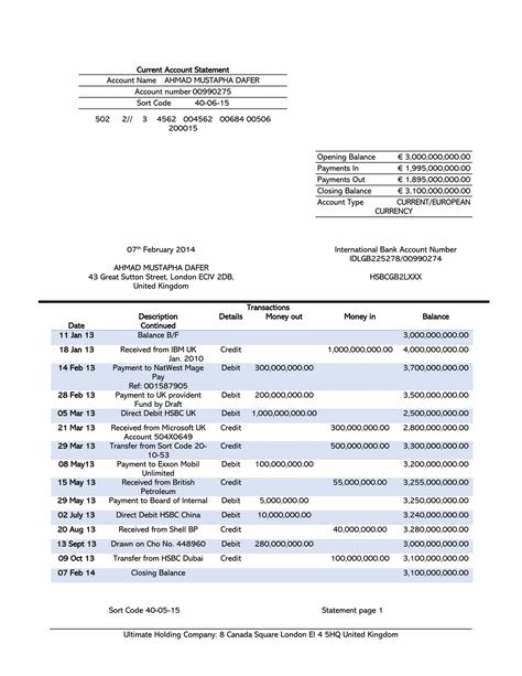 24+ Free Personal Bank Statement Templates (Word - Excel) Bank Statement Template Pdf Free, Large Bank Account Balance, Bank Statement Template Pdf, Account Statement, Commercial Bank, Statement Template, Bank Statement, Financial Institutions, Bank Account