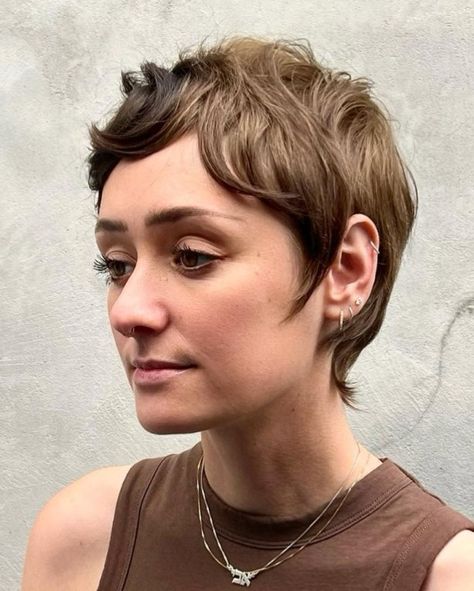 Shaggy Short Pixie, Short Hipster Hair, Feminine Pixie Haircut Fine Hair, Short Shaggy Pixie Haircuts, Above Shoulder Hair, Short Hairstyles For Fine Hair, Blonde Highlights On Dark Hair, Hairstyles For Fine Hair, Short Shaggy Haircuts