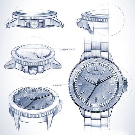 Exploded Isometric, Time Sketch, Watch Sketch, Wrist Watch Design, Badass Drawings, Watch Drawing, Tech Watches, Jewelry Sketch, Interior Design Sketch