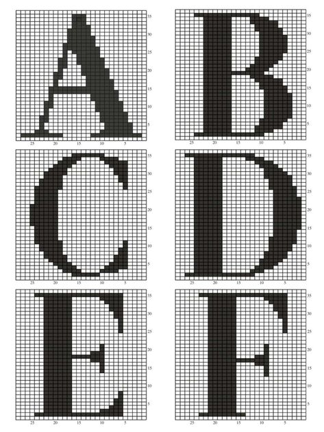 Intarsia Knitting Charts, Free Alphabet Chart, Cross Stitch Alphabets, Crochet Letters Pattern, Knitted Squares Pattern, Plastic Canvas Letters, Crochet Letters, Crochet Patterns Filet, Cross Stitch Alphabet Patterns