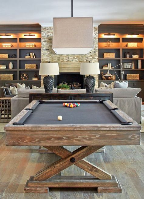 Game On! Five Tips for An Awesome Game Room | by France & Son | Medium Basement Entertainment, Small Basement Kitchen, Pool Table Room, Billiards Room, Basement Lighting, Game Room Basement, Recreational Room, Small Basement, Basement Kitchen