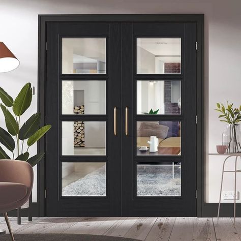 Internal Double Doors, Bar None, Uk House, Entry Doors With Glass, Walnut Doors, Glass Extension, Glass French Doors, Double Front Doors, Internal Door