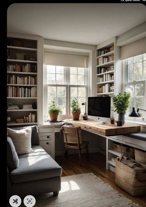 Library Rooms, Minimalist Home Office, Home Office Library, Cozy Home Office, Small Home Offices, Office Guest Room, Home Library Design, Home Office Ideas, Small Home Office