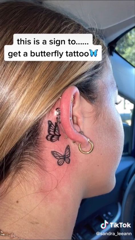 Baddie Tats, Butterfly Neck Tattoo, Cute Ankle Tattoos, Female Neck, Behind The Ear Tattoo, Behind Ear Tattoos, Stomach Tattoos Women, Small Matching Tattoos, Basic Tattoos