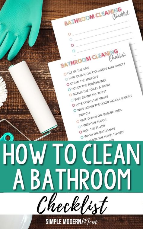 Clean Bathroom Checklist, Cleaning Bathroom Checklist, Simple Cleaning Checklist, Bathroom Checklist, Bathroom Cleaning Checklist, Memory Planning, Cleaning Faucets, Family Binder, Clean Bathroom