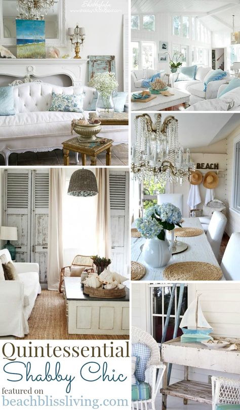 Quintessential Shabby Chic! Inspiration for those who love the Beach: http://beachblissliving.com/shabby-chic-beach-cottage-decor-ideas/ Beach House Ideas, Beach Cottage Style Decor, Shabby Chic Beach Decor, Chic Beach House, Shabby Chic Beach, Shabby Chic Design, Shabby Chic Room, Cottage Style Homes, Beach Cottage Decor