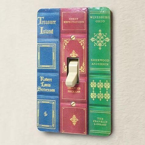 20 Creative Ways To Decorate Your Light Switches Old Book Crafts, Book Spine, Light Switch Cover, Light Switch Plates, Home Library, Book Nooks, Switch Covers, Old Books, Altered Books