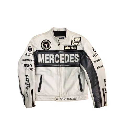 Mercedes Vintage, Leather Racing Jacket, Moto Wear, Vintage Racing Jacket, Racer Jackets, Nascar Jacket, Racing Jackets, Racer Jacket, غرفة ملابس