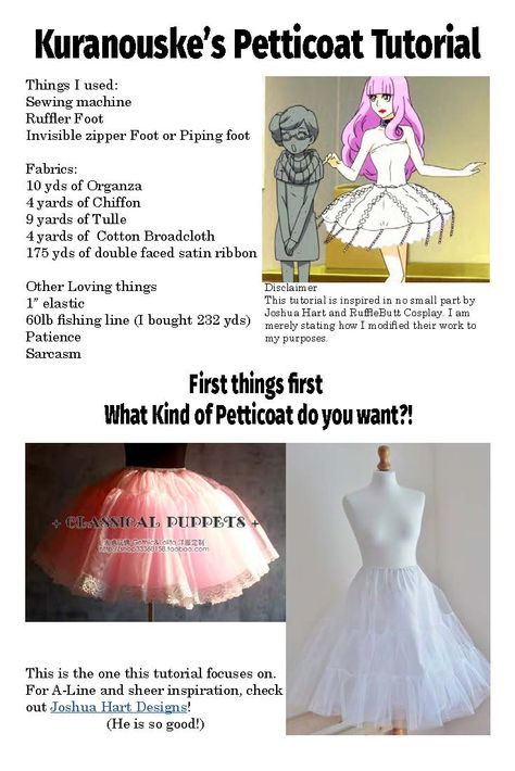 I decided to make a tutorial for a bell shaped petticoat. How To Make Petticoat Tutorials, Petticoat Pattern Diy, How To Make A Petticoat, Diy Petticoat, Dance Crafts, Princess Jellyfish, Diy Clothes Videos, Cosplay Tutorial, Cosplay Diy