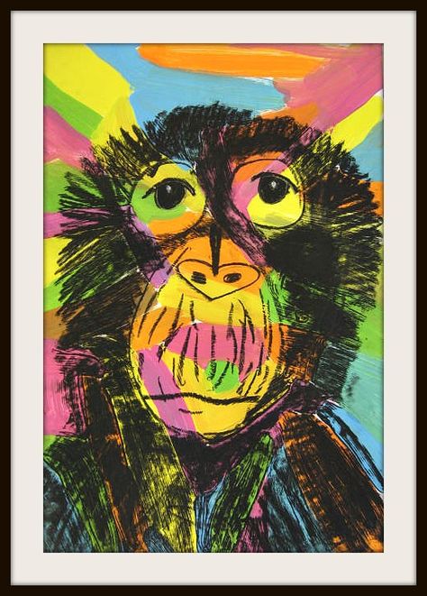 MaryMaking: February 2012 Monkey Preschool Art, Mammal Art For Children, Zebra Art Project, Acrylic Monkey Painting, Abstract Monkey Painting, Kindergarten Art Lessons, Animal Art Projects, Jungle Art, Monkey Art